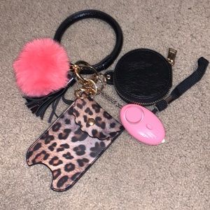 Black Wristlet with pink self defense alarm